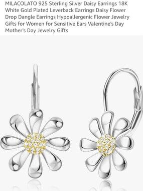 MILACOLATO 925 Sterling Silver Daisy And Crystal Drop Earrings, New In Box
